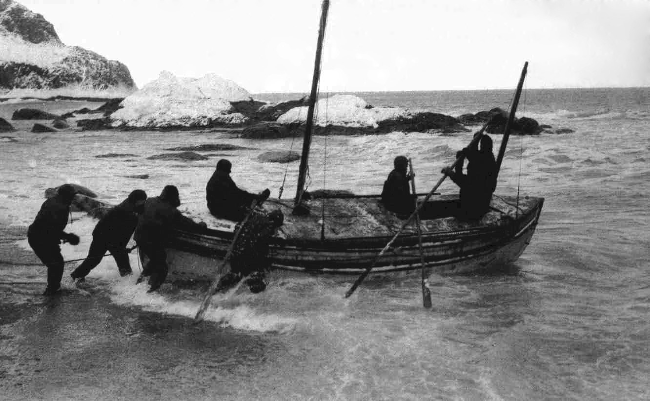 The James Caird launching from Elephant Island.