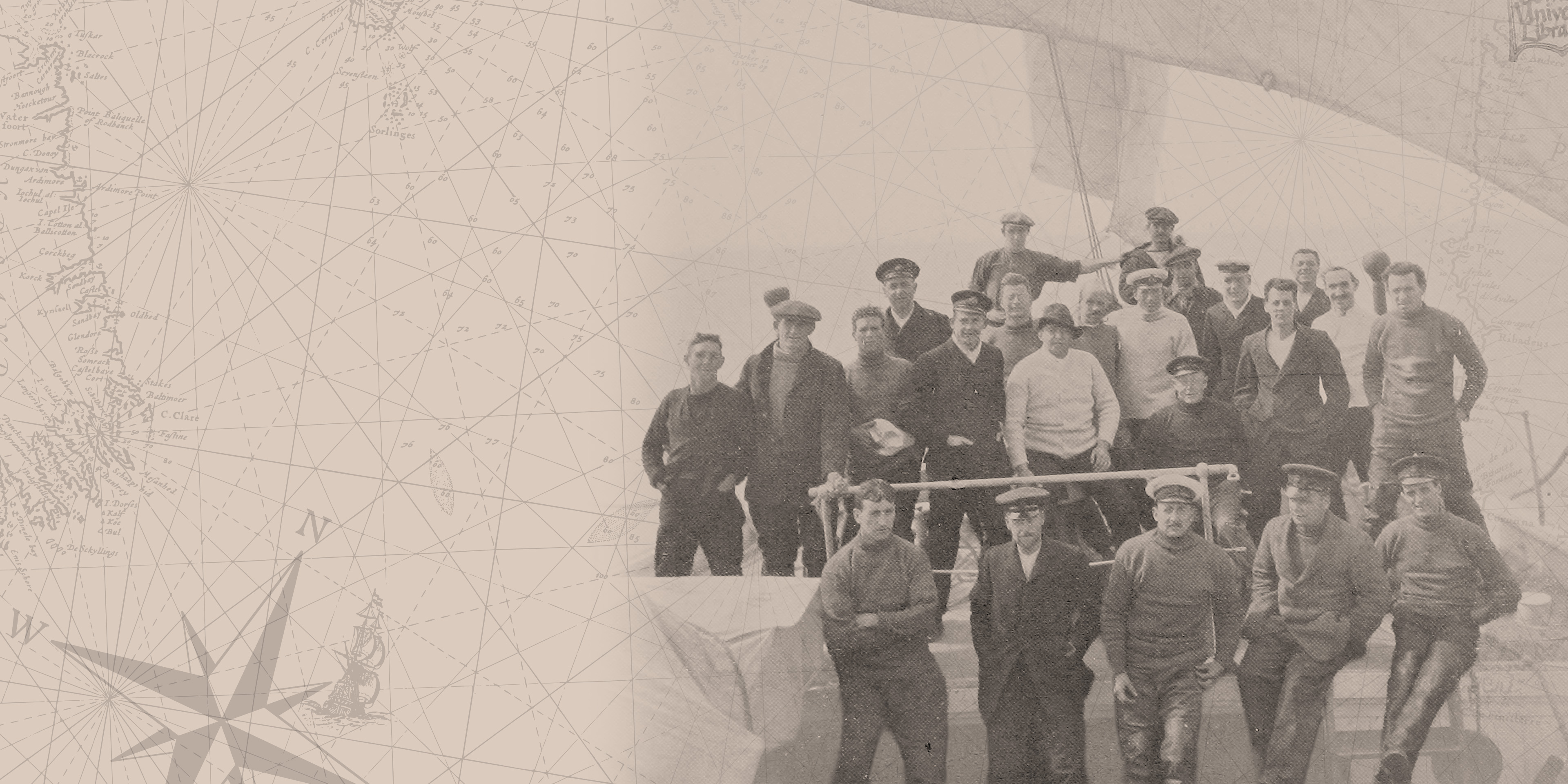 All 28 crew members standing at the bow of the Endurance.
