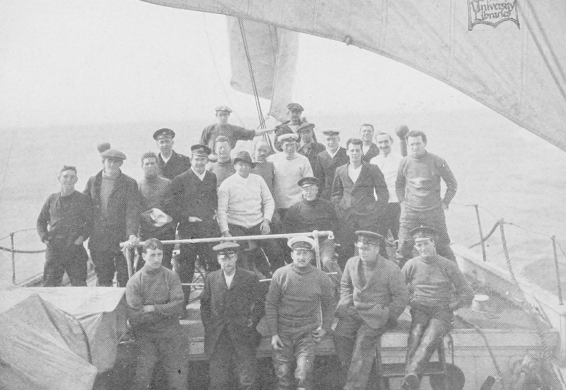 The crew of the Endurance posing on the ship's deck.