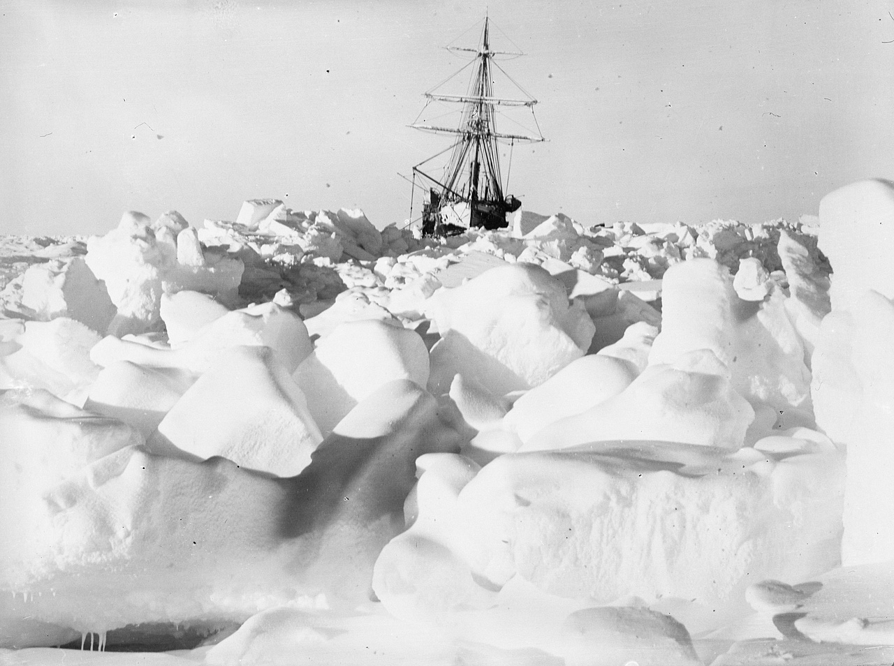 The Endurance from a distance stuck in the ice.